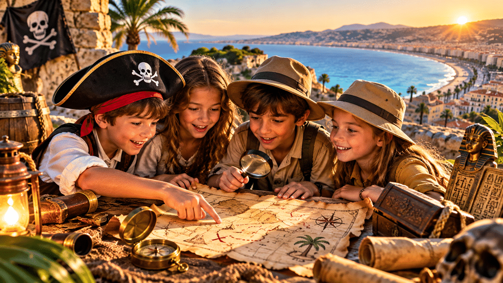 Enfants participant à une chasse au trésor pour un anniversaire à Nice